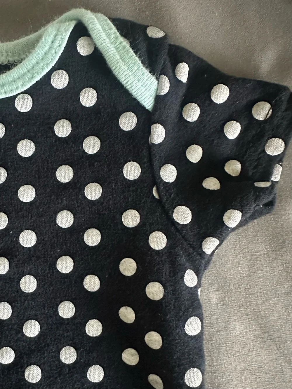 Baby Gear Polka Dot Bodysuit Black Mint Green Trim 3-6 Months